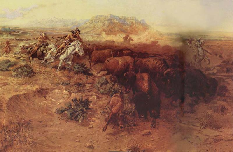 Charles M Russell The Buffalo hunt China oil painting art